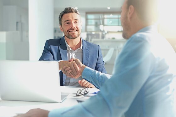 Man shaking hands in an office, business sector