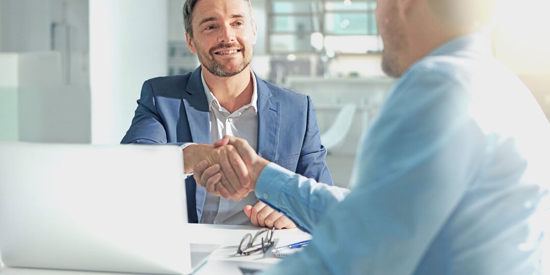 Man shaking hands in an office, business sector