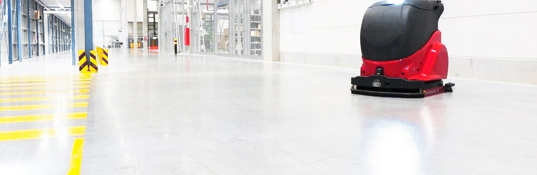  A washing robot in a warehouse